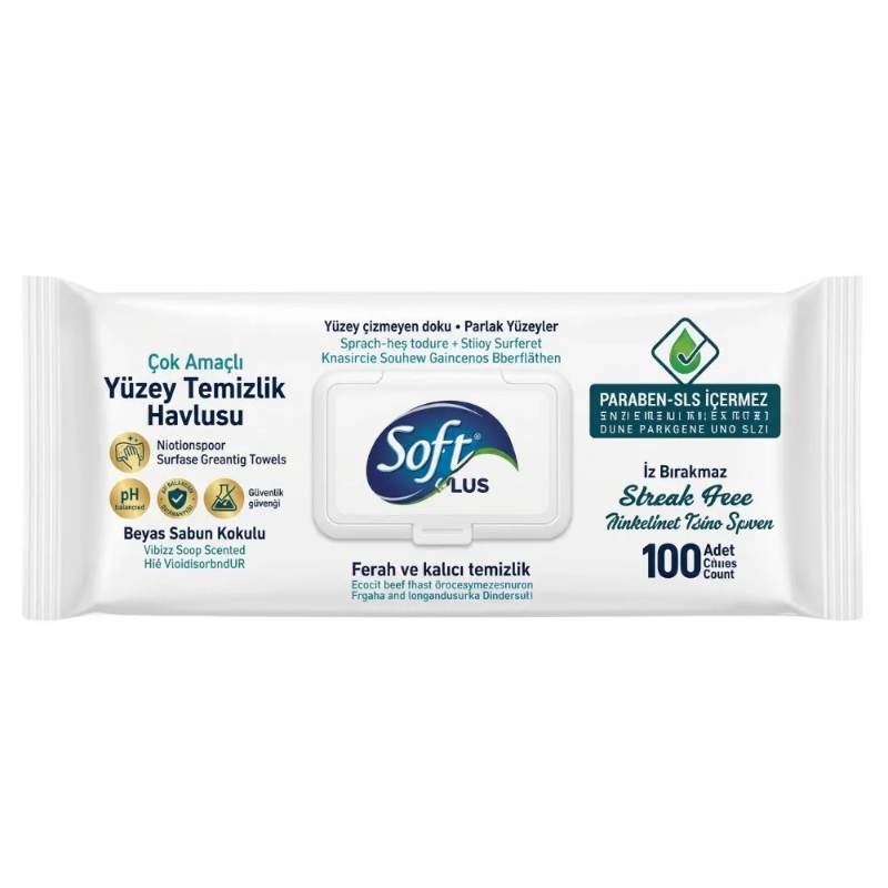  Soft Plus Yüzey Temizlik Havlusu 100lü Beyaz Sabun Kokulu